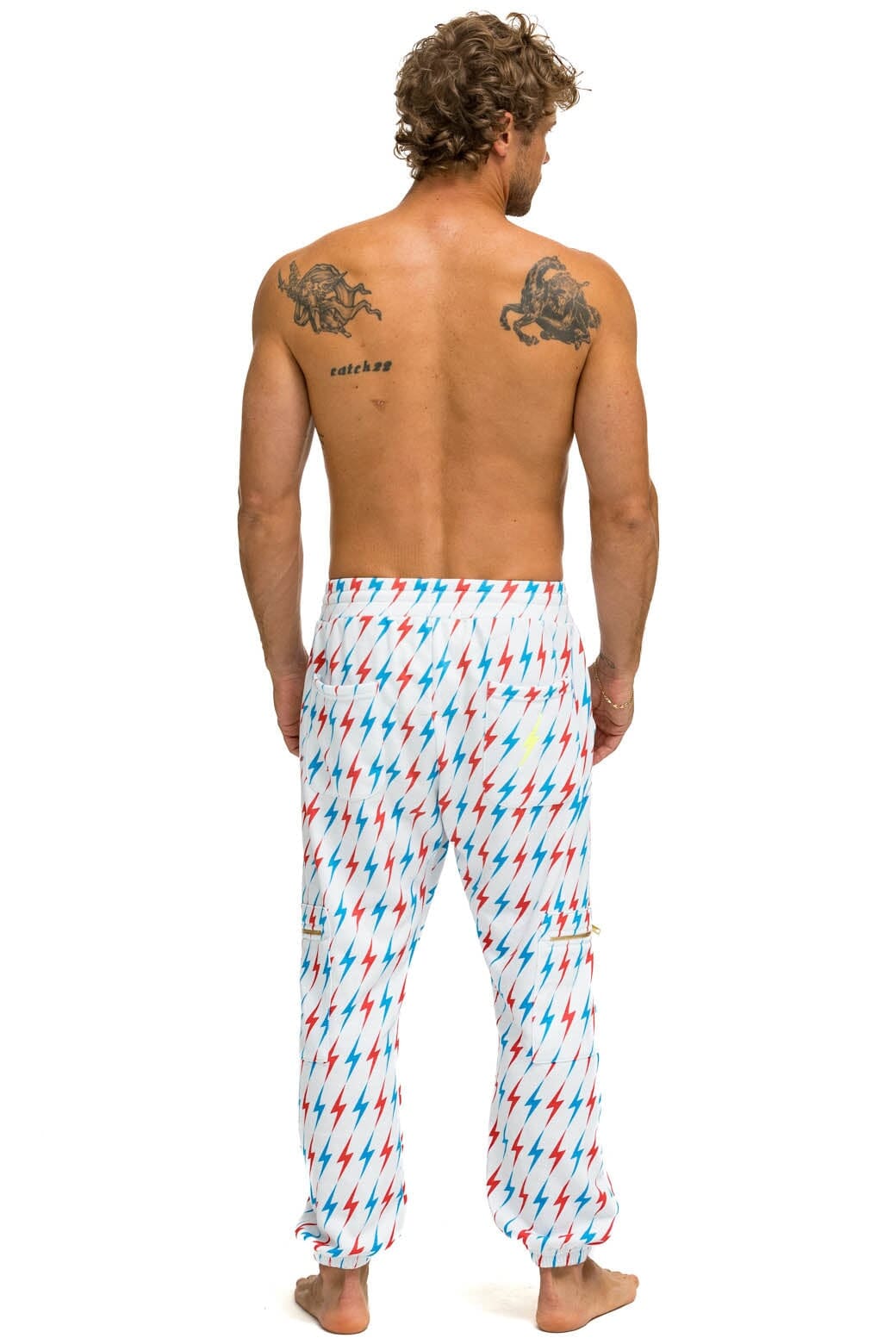 Retro AVIATOR BOLT EMBROIDERY SWEATPANTS - WHITE USA