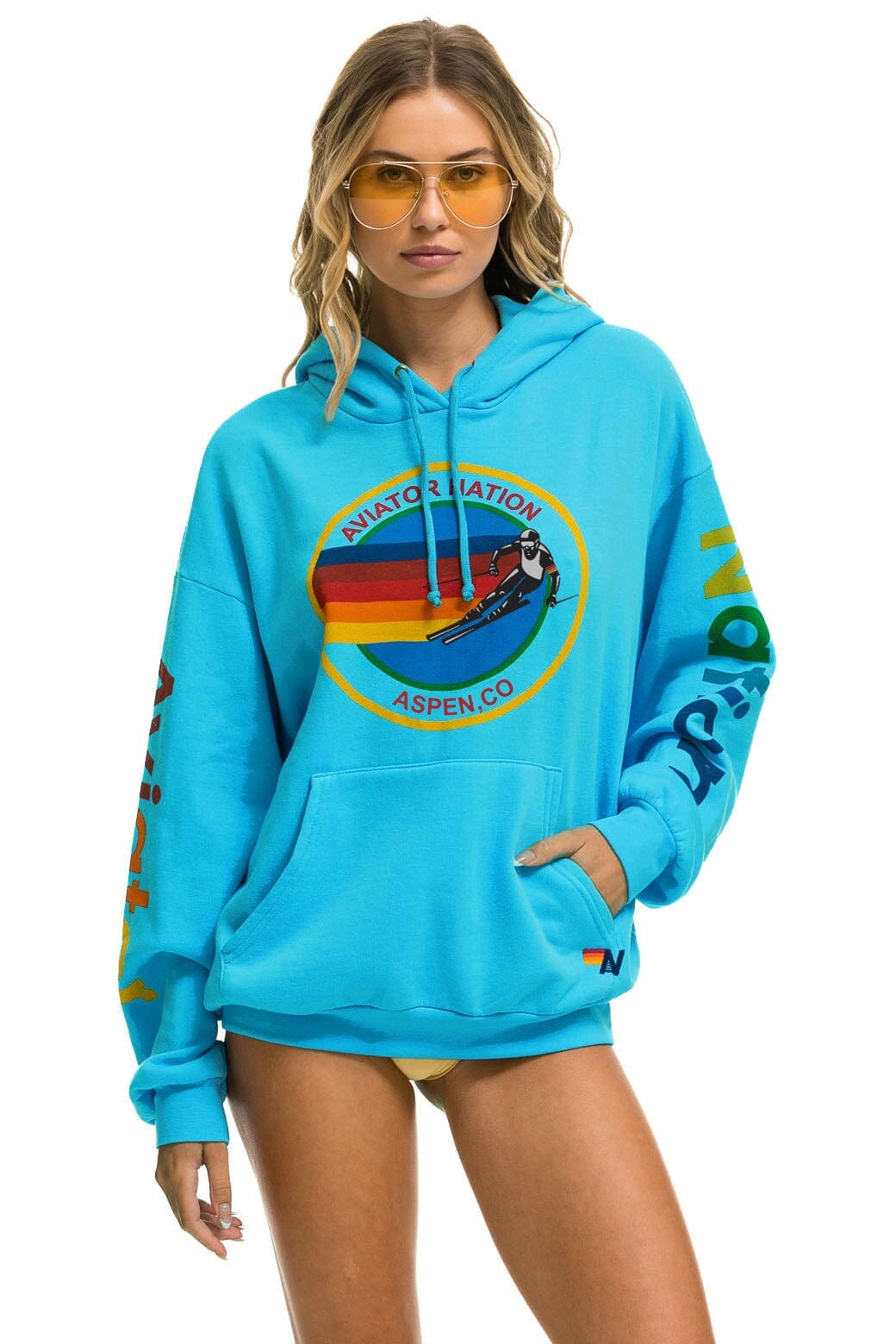 Retro AVIATOR NATION ASPEN RELAXED PULLOVER HOODIE - NEON BLUE
