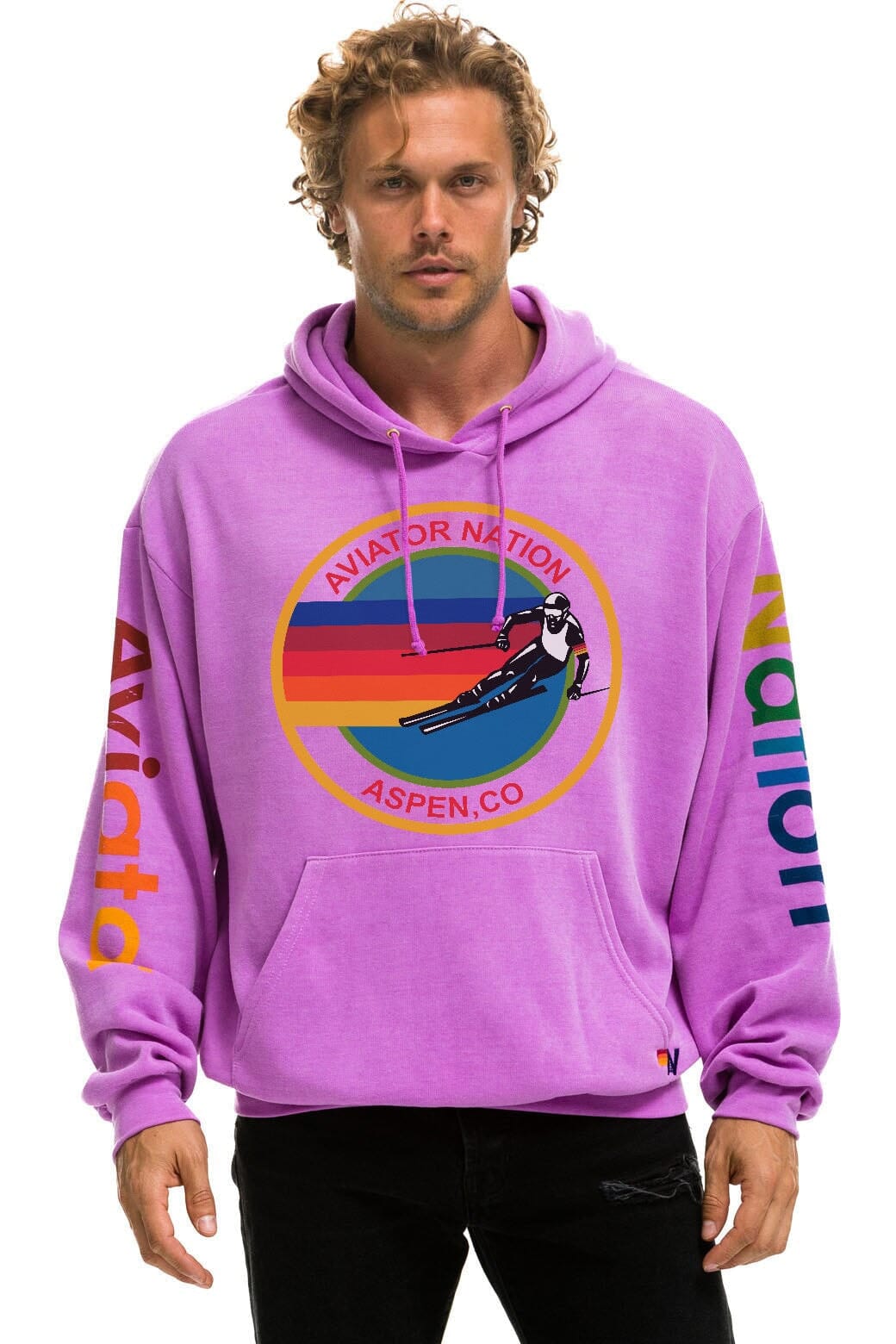 Retro AVIATOR NATION ASPEN RELAXED PULLOVER HOODIE - NEON PURPLE