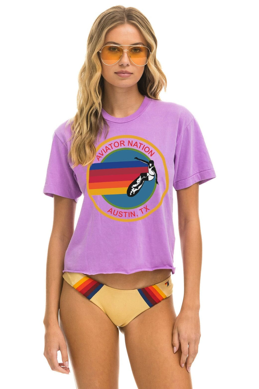 Retro AVIATOR NATION AUSTIN BOYFRIEND TEE - NEON PURPLE