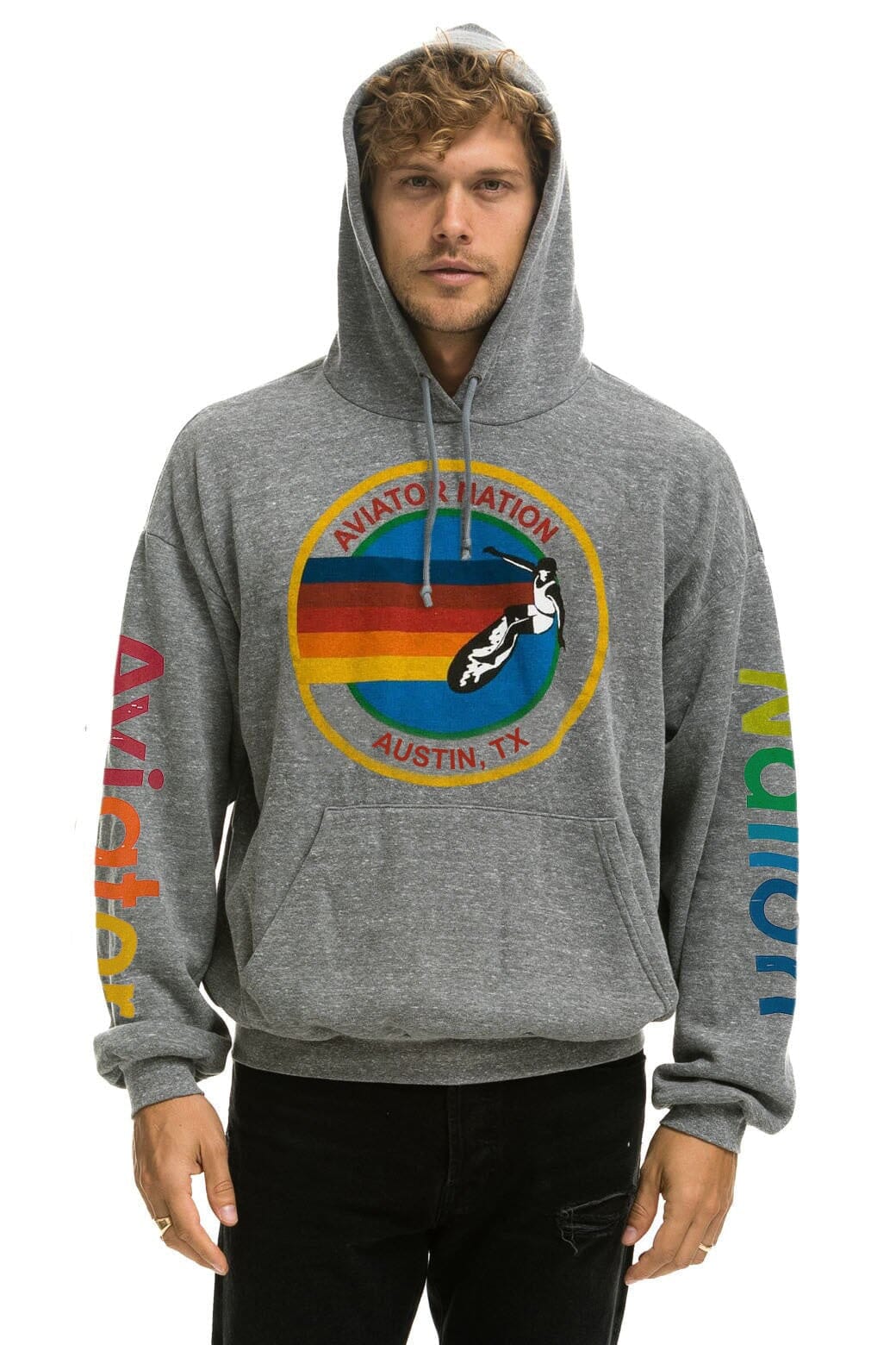Retro AVIATOR NATION AUSTIN RELAXED PULLOVER HOODIE - HEATHER GREY
