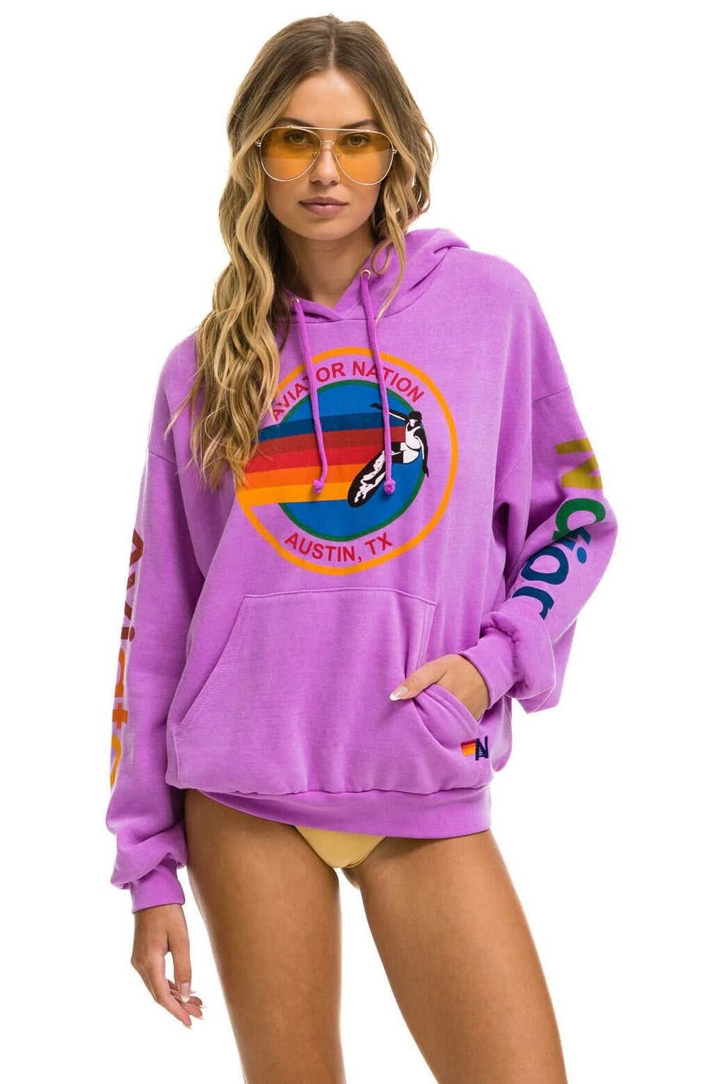 Retro AVIATOR NATION AUSTIN RELAXED PULLOVER HOODIE - NEON PURPLE