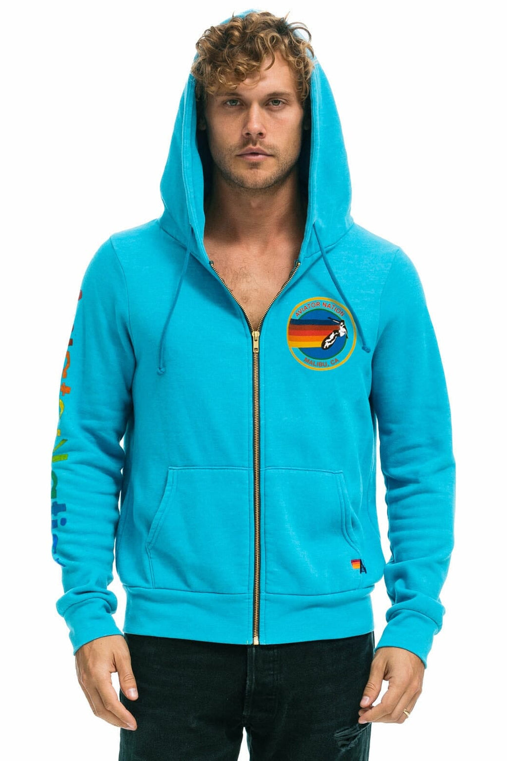 Retro AVIATOR NATION MALIBU ZIP HOODIE - NEON BLUE