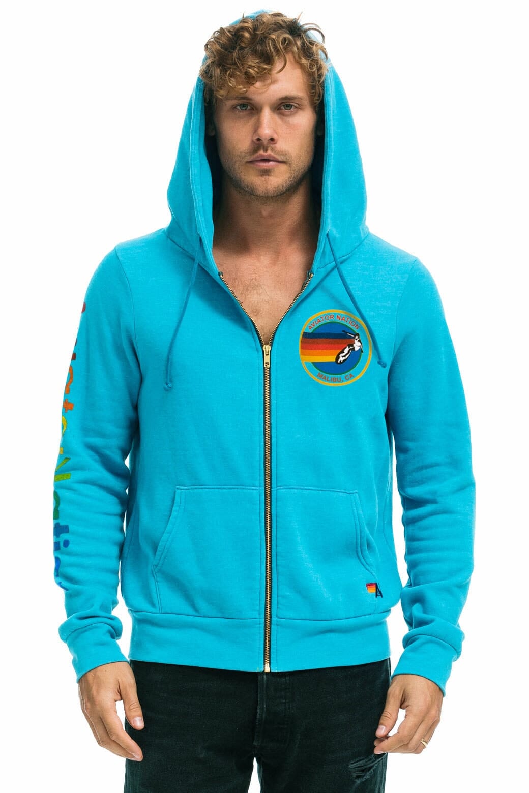Retro AVIATOR NATION MALIBU ZIP HOODIE - NEON BLUE
