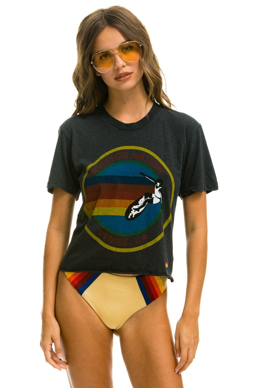 Retro AVIATOR NATION HAIGHT ASHBURY BOYFRIEND TEE - CHARCOAL