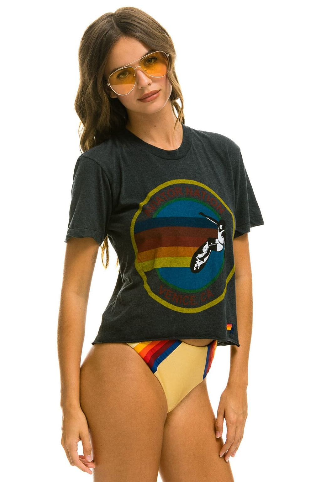 Retro AVIATOR NATION HAIGHT ASHBURY BOYFRIEND TEE - CHARCOAL