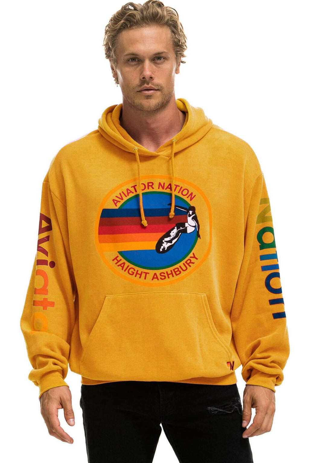 Retro AVIATOR NATION HAIGHT ASHBURY RELAXED PULLOVER HOODIE - GOLD
