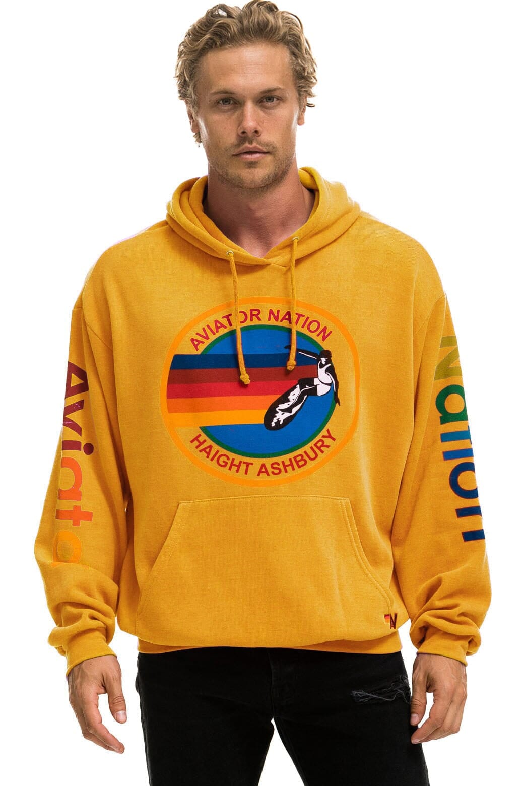 Retro AVIATOR NATION HAIGHT ASHBURY RELAXED PULLOVER HOODIE - GOLD
