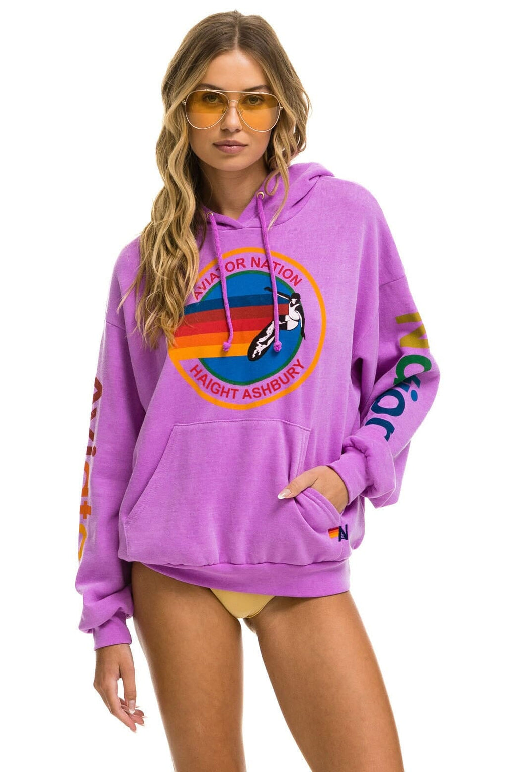 Retro AVIATOR NATION HAIGHT ASHBURY RELAXED PULLOVER HOODIE - NEON PURPLE