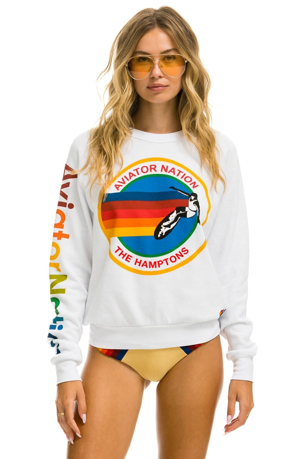 Retro AVIATOR NATION HAMPTONS CREW SWEATSHIRT - WHITE