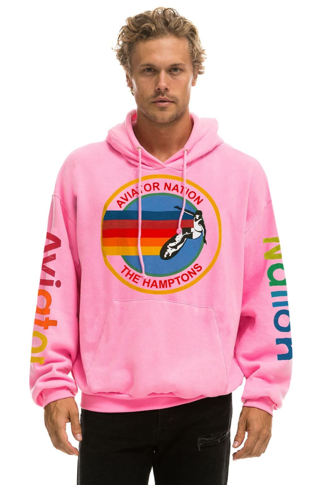 Retro AVIATOR NATION HAMPTONS RELAXED PULLOVER HOODIE - NEON PINK