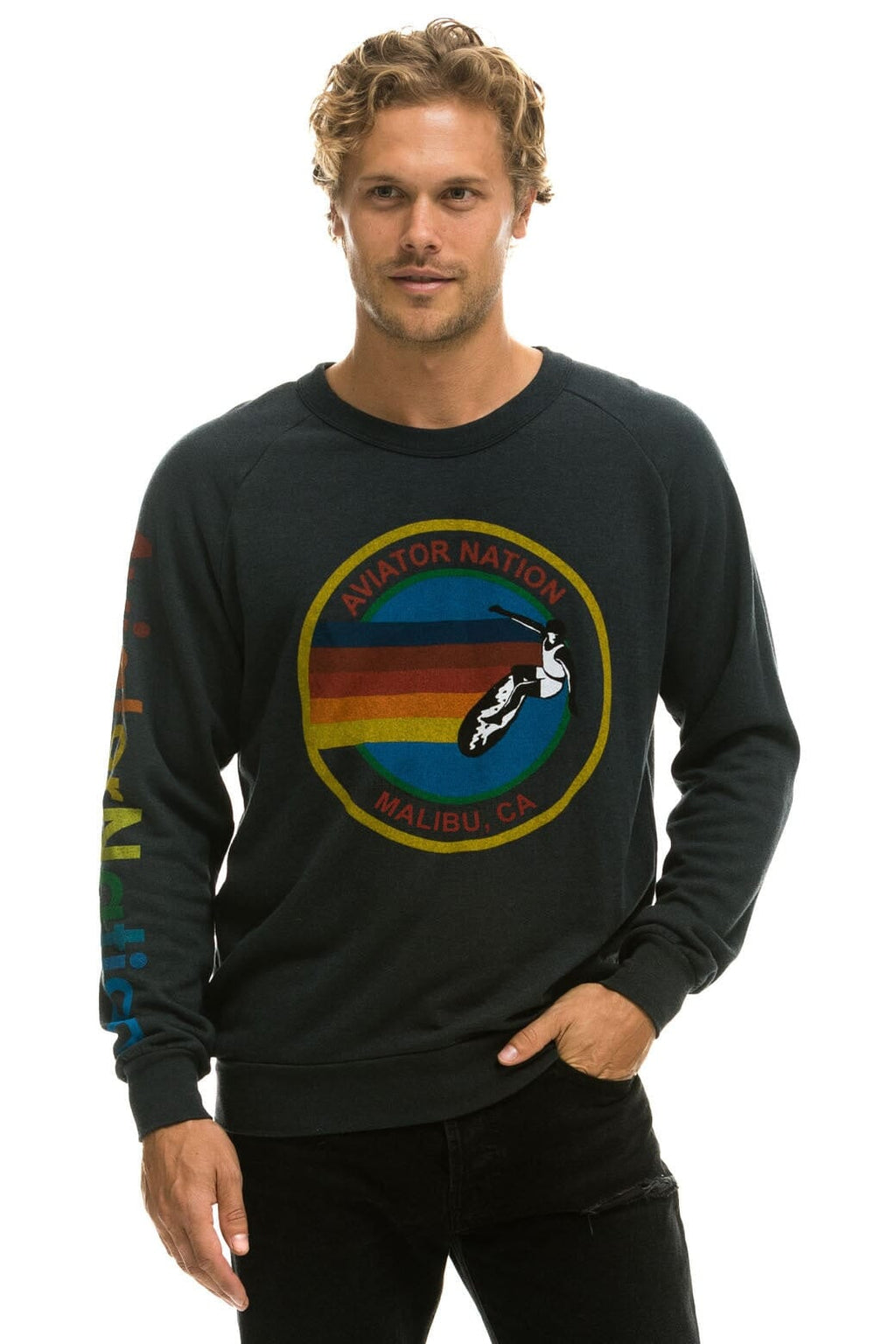 Retro AVIATOR NATION MALIBU CREW SWEATSHIRT - CHARCOAL