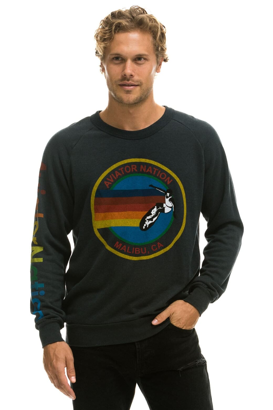 Retro AVIATOR NATION MALIBU CREW SWEATSHIRT - CHARCOAL