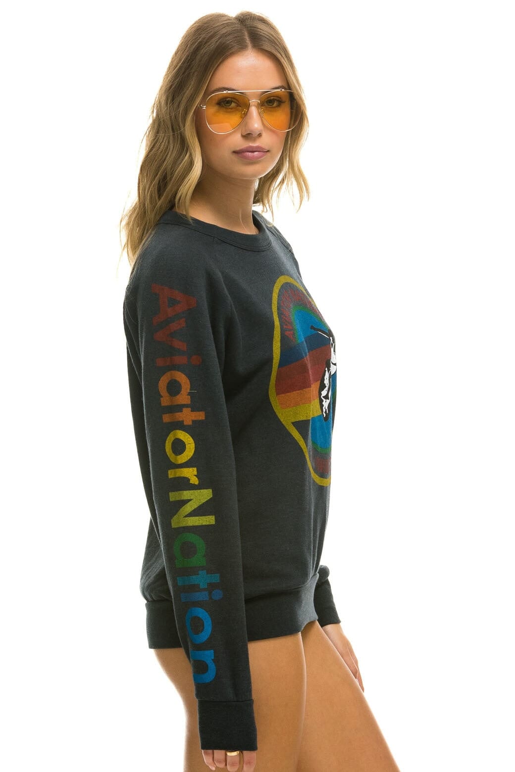 Retro AVIATOR NATION MALIBU CREW SWEATSHIRT - CHARCOAL