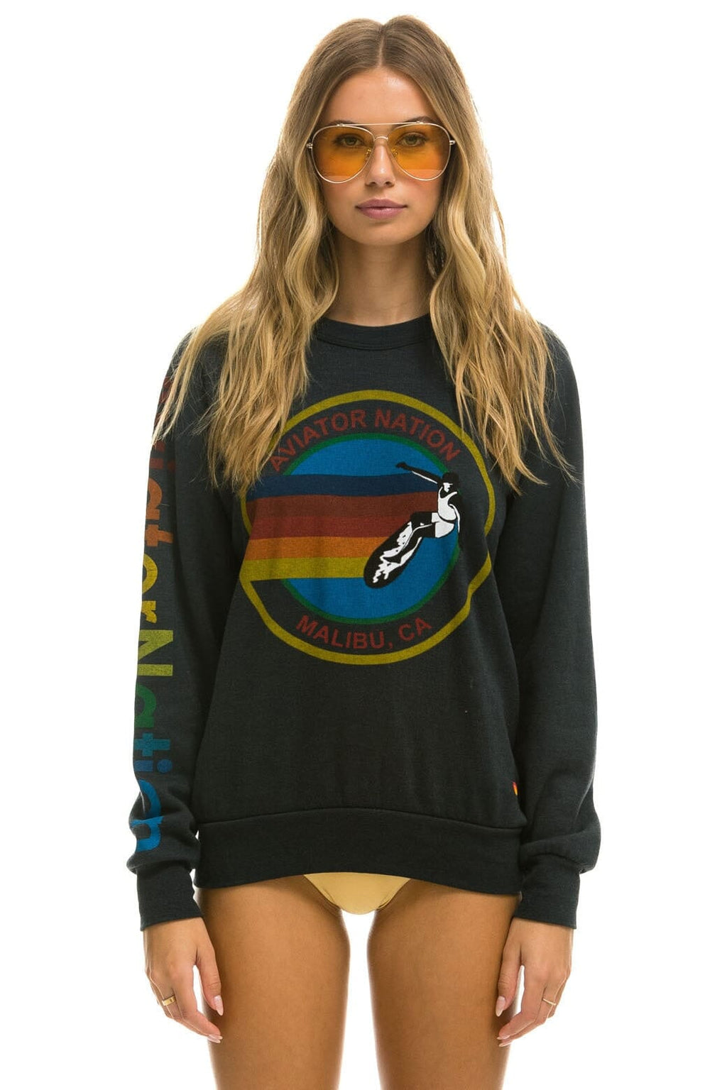 Retro AVIATOR NATION MALIBU CREW SWEATSHIRT - CHARCOAL