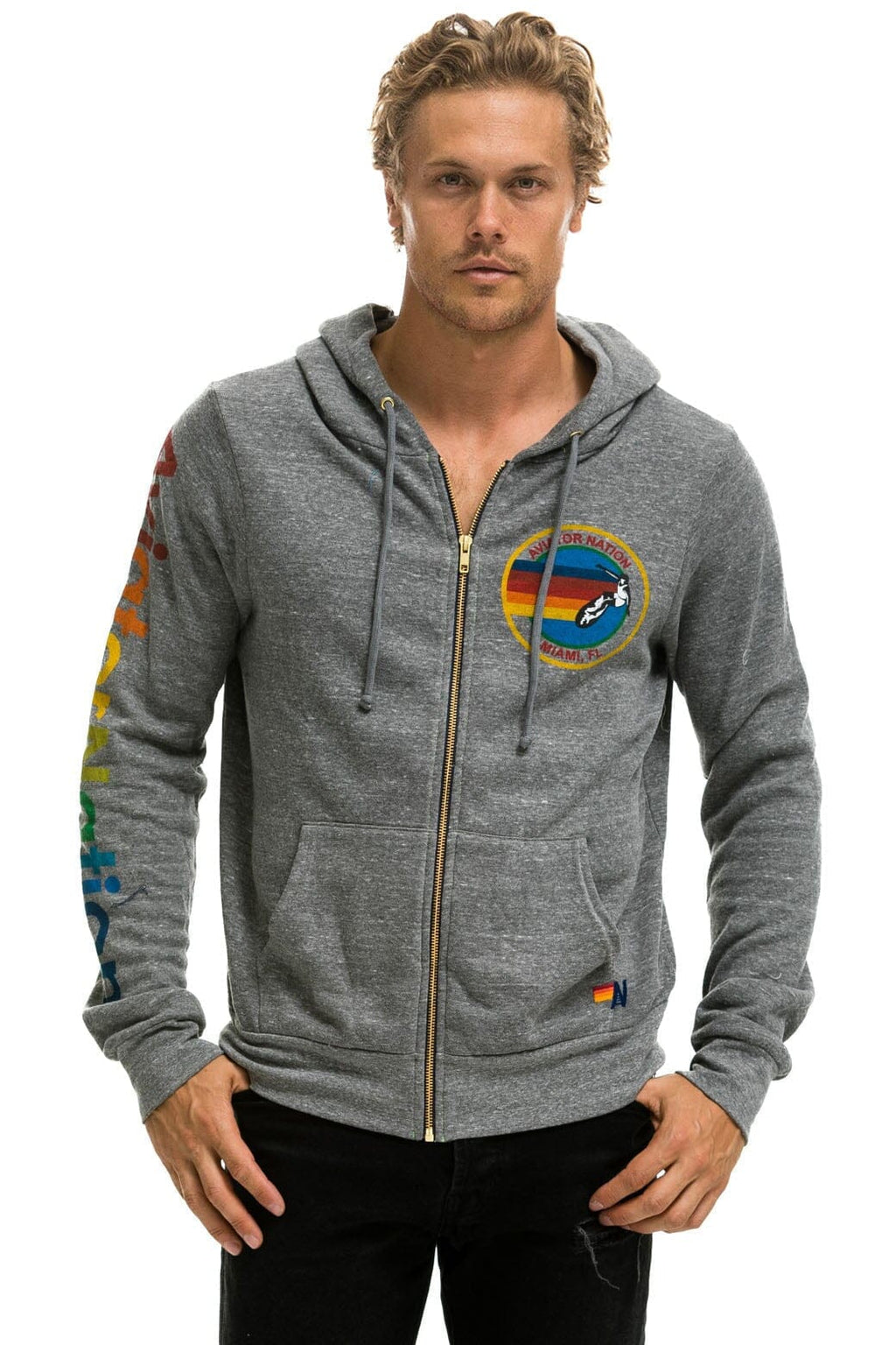 Retro AVIATOR NATION MIAMI HOODIE - HEATHER GREY