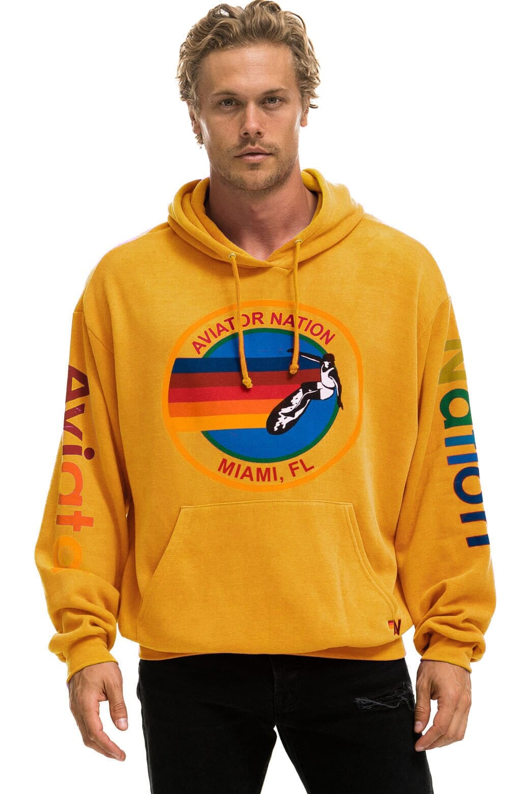 Retro AVIATOR NATION MIAMI RELAXED PULLOVER HOODIE - GOLD