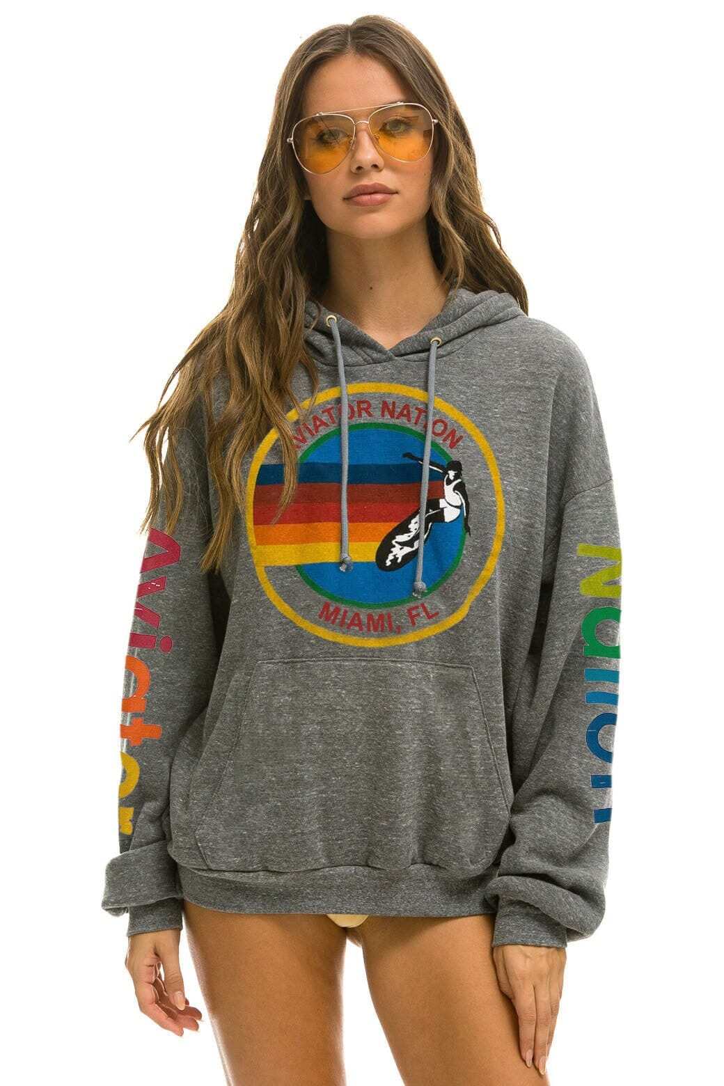 Retro AVIATOR NATION MIAMI RELAXED PULLOVER HOODIE - HEATHER GREY
