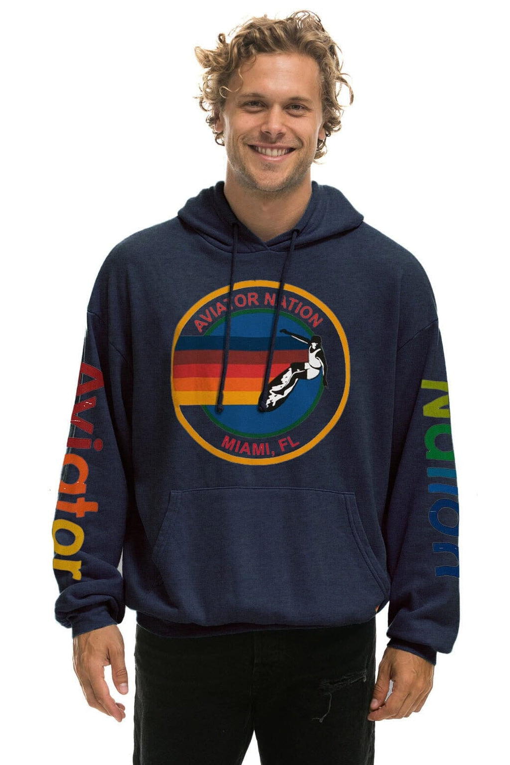 Retro AVIATOR NATION MIAMI RELAXED PULLOVER HOODIE - NAVY