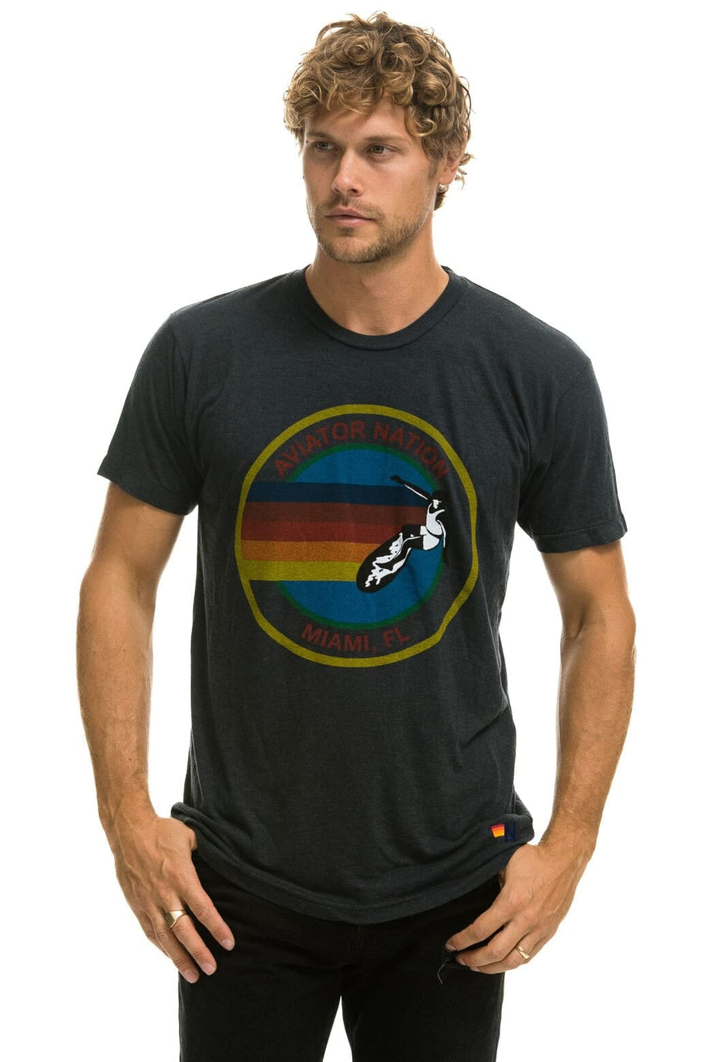 Retro AVIATOR NATION MIAMI TEE - CHARCOAL