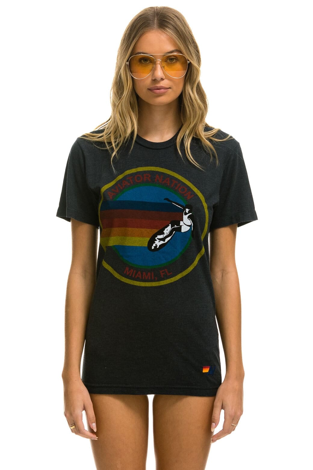 Retro AVIATOR NATION MIAMI TEE - CHARCOAL