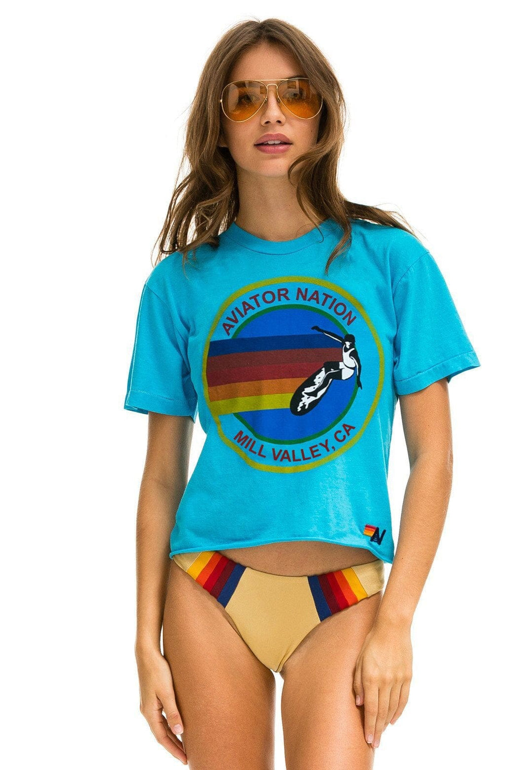 Retro AVIATOR NATION MILL VALLEY BOYFRIEND TEE - NEON BLUE