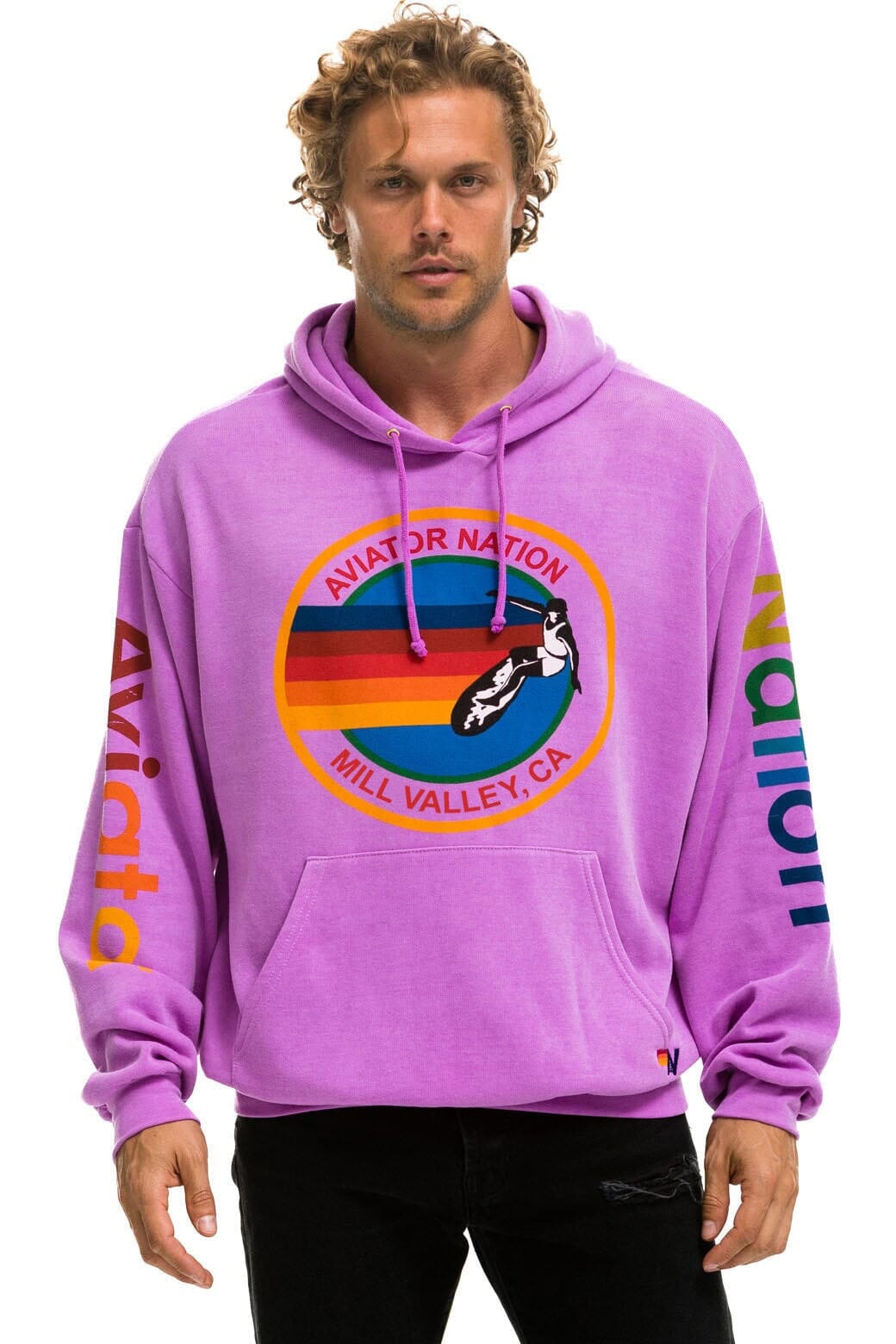 Retro AVIATOR NATION MILL VALLEY RELAXED PULLOVER HOODIE - NEON PURPLE