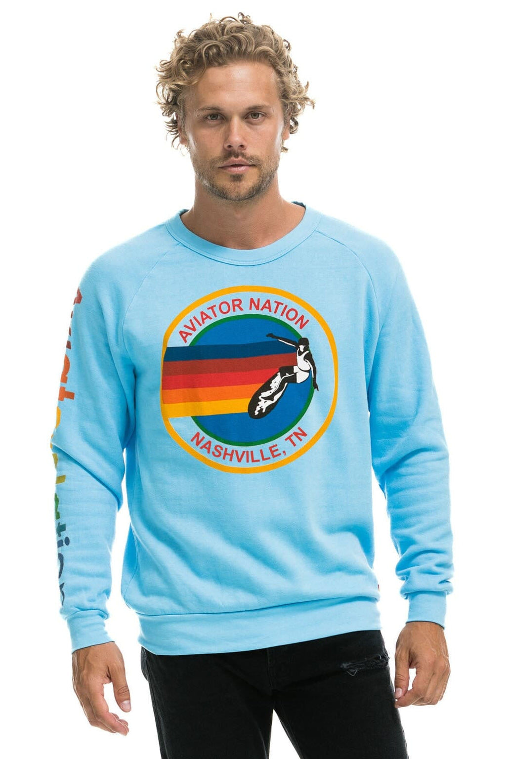 Retro AVIATOR NATION NASHVILLE CREW SWEATSHIRT - SKY