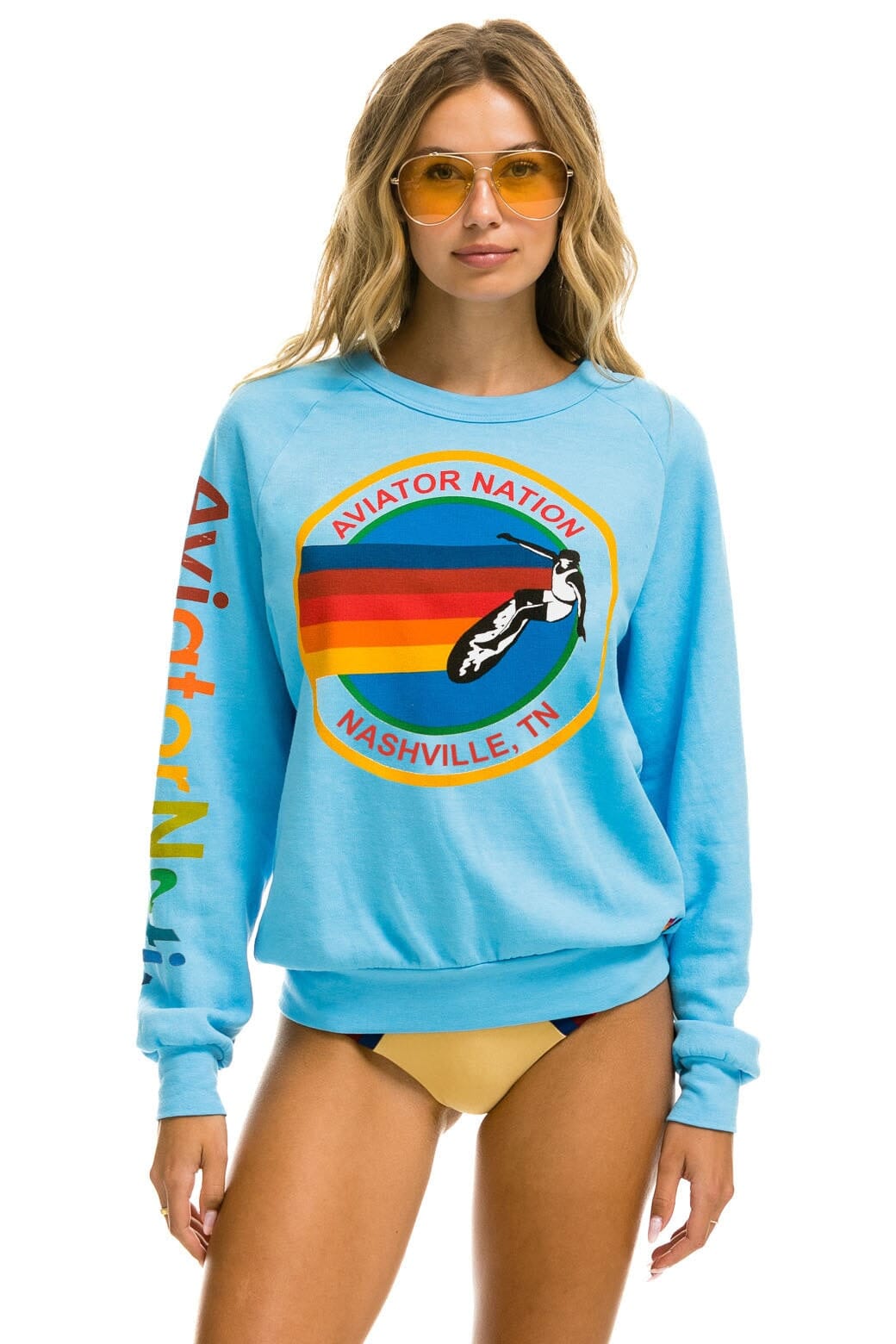Retro AVIATOR NATION NASHVILLE CREW SWEATSHIRT - SKY