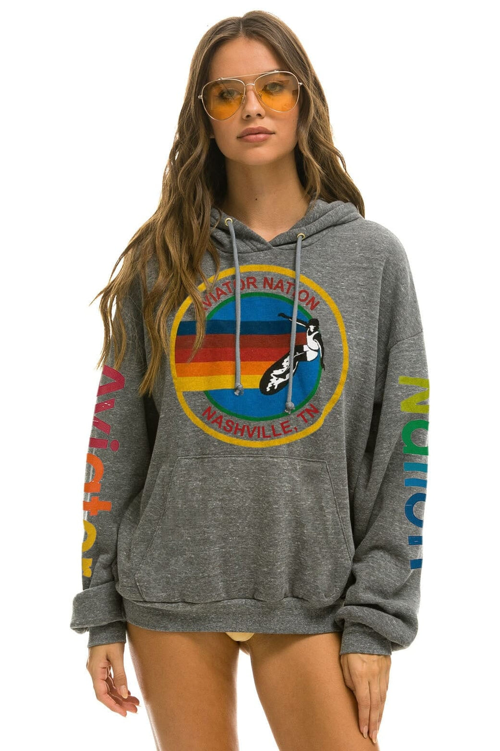 Retro AVIATOR NATION NASHVILLE RELAXED PULLOVER HOODIE - HEATHER GREY