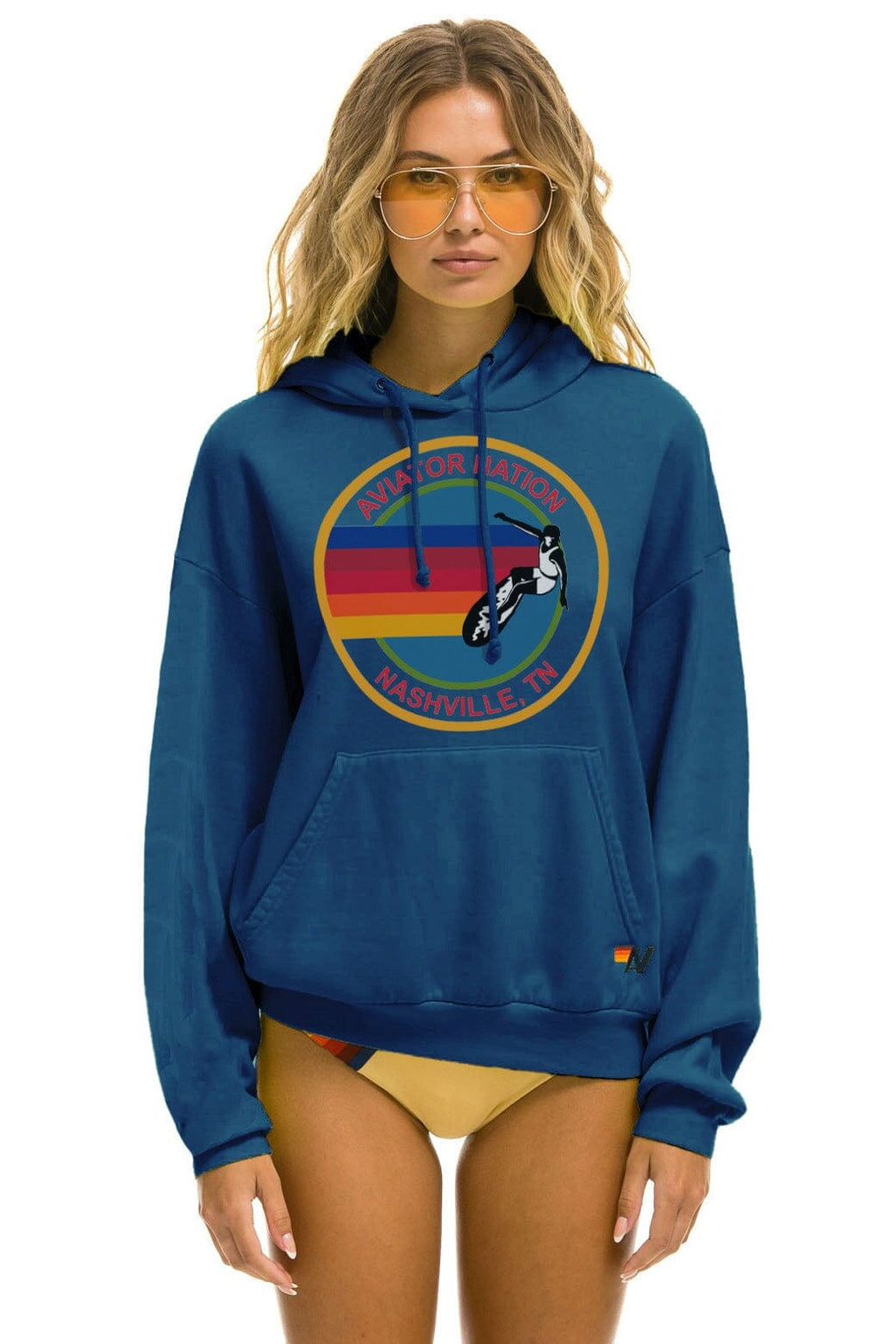 Retro AVIATOR NATION NASHVILLE RELAXED PULLOVER HOODIE - ROYAL