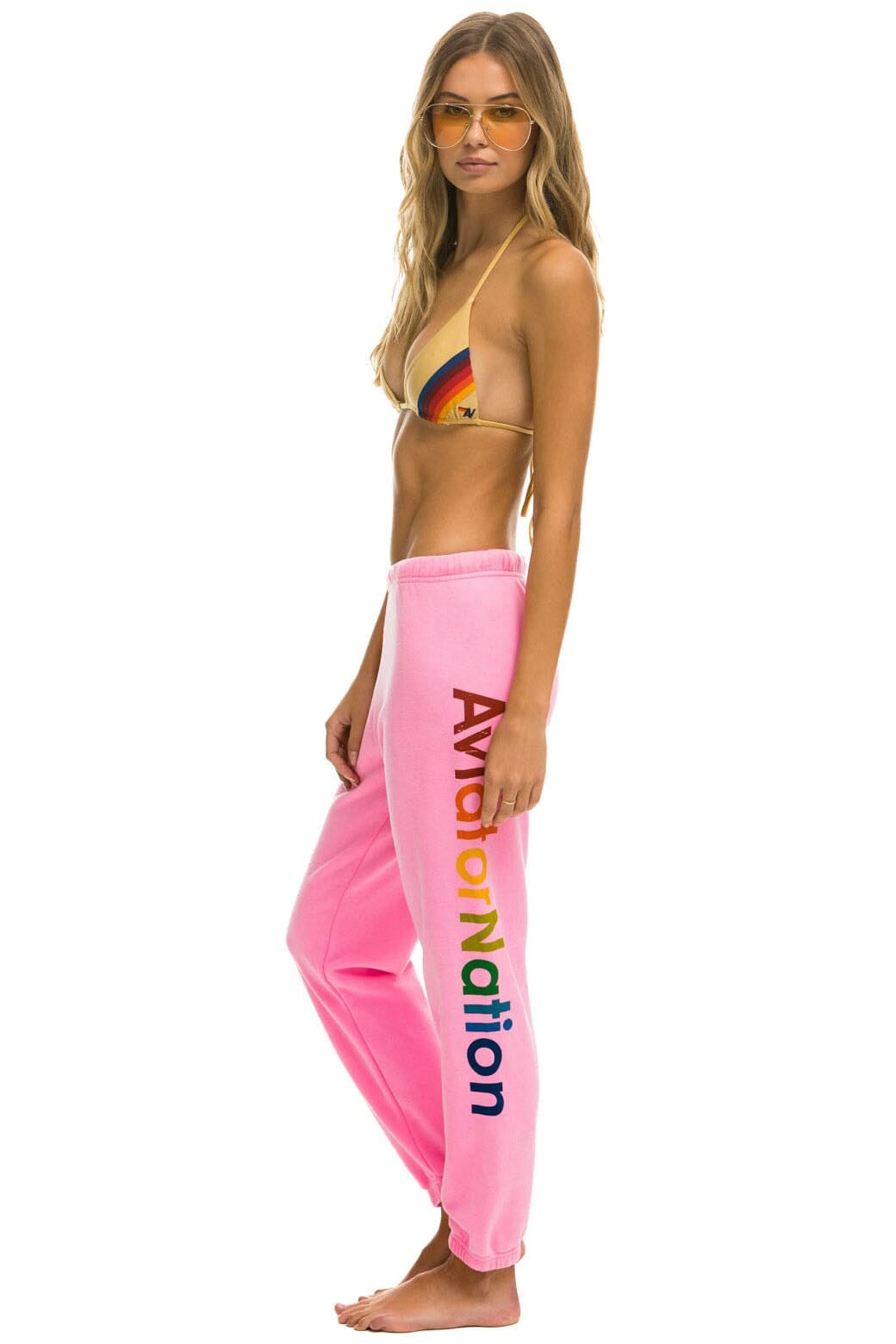 Retro AVIATOR NATION NEW YORK CITY SWEATPANTS - NEON PINK