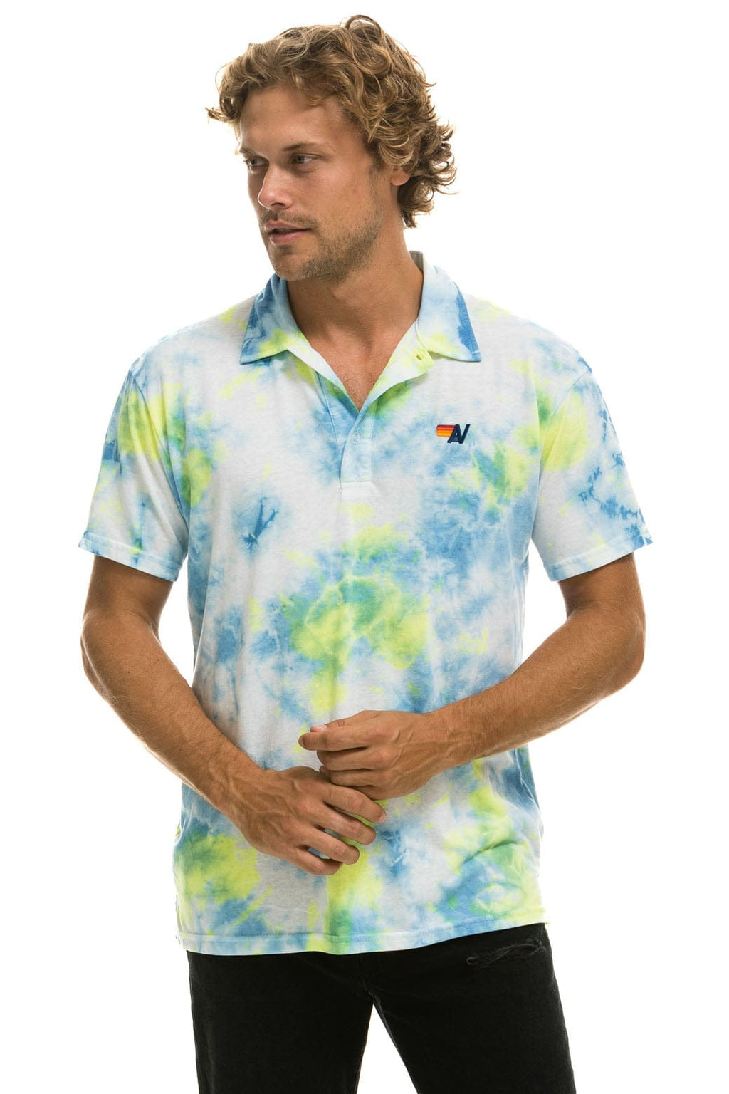 Retro AVIATOR NATION POLO - TIE DYE YELLOW