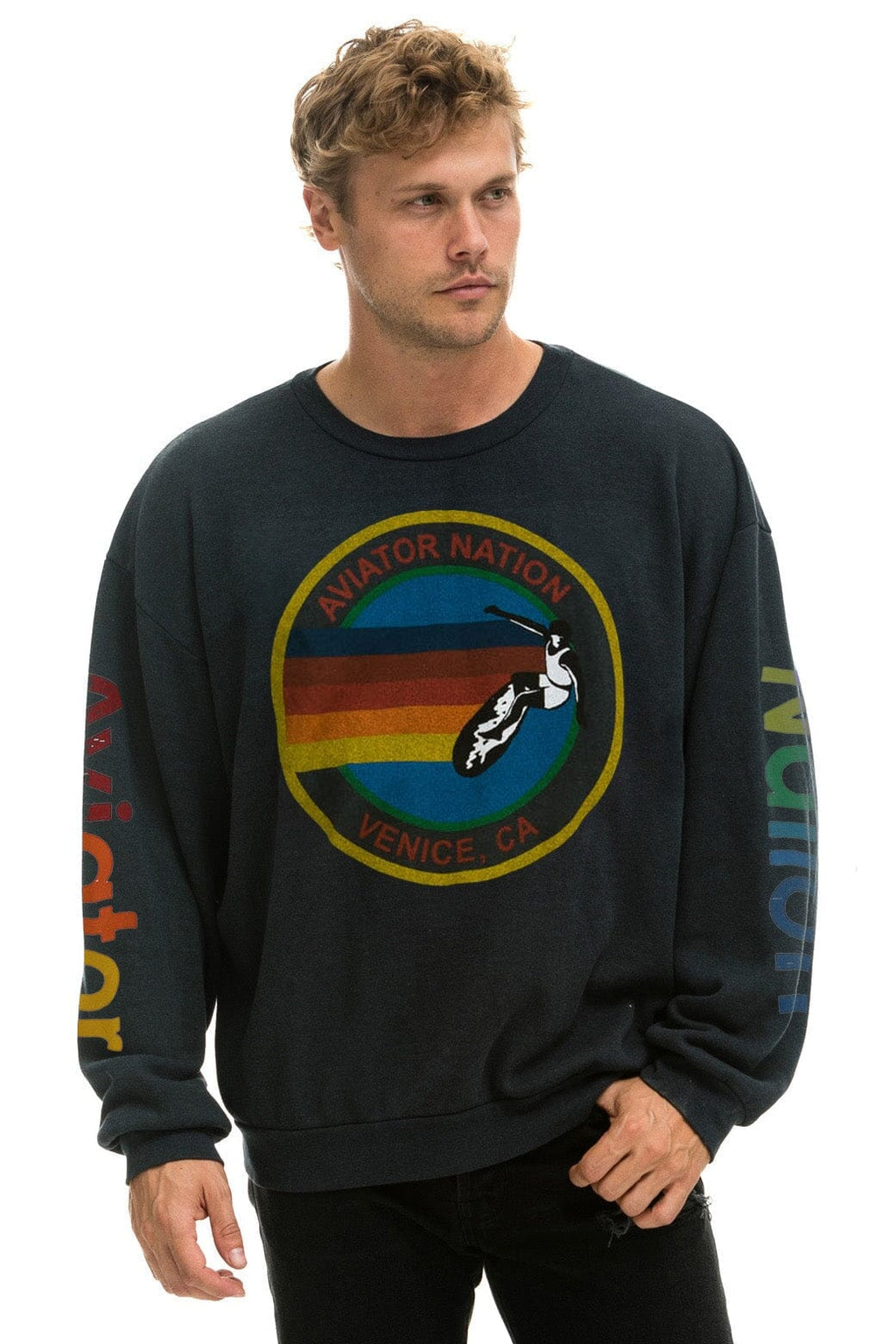 Retro AVIATOR NATION RELAXED VENICE CREW SWEATSHIRT - CHARCOAL