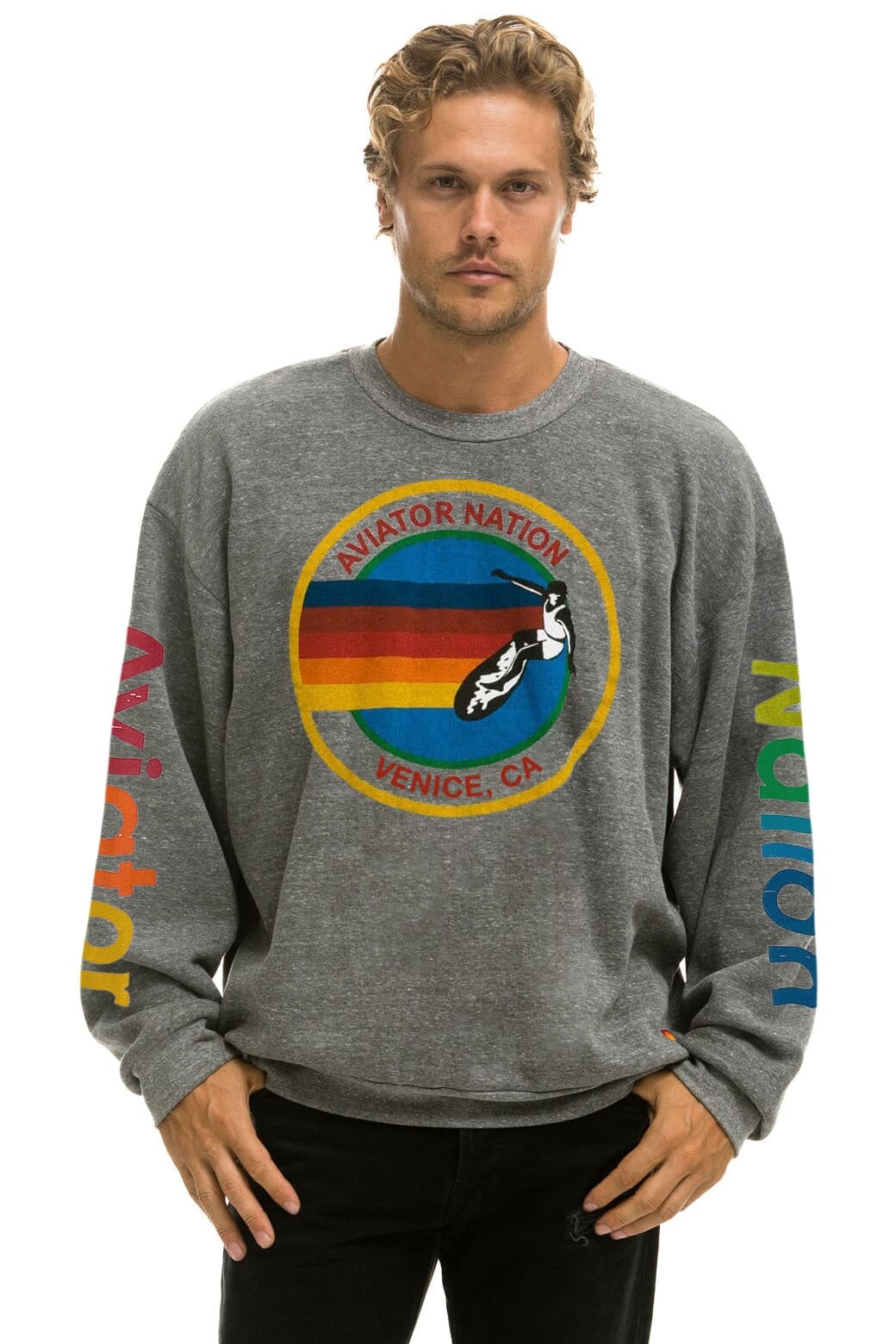 Retro AVIATOR NATION RELAXED VENICE CREW SWEATSHIRT - HEATHER GREY