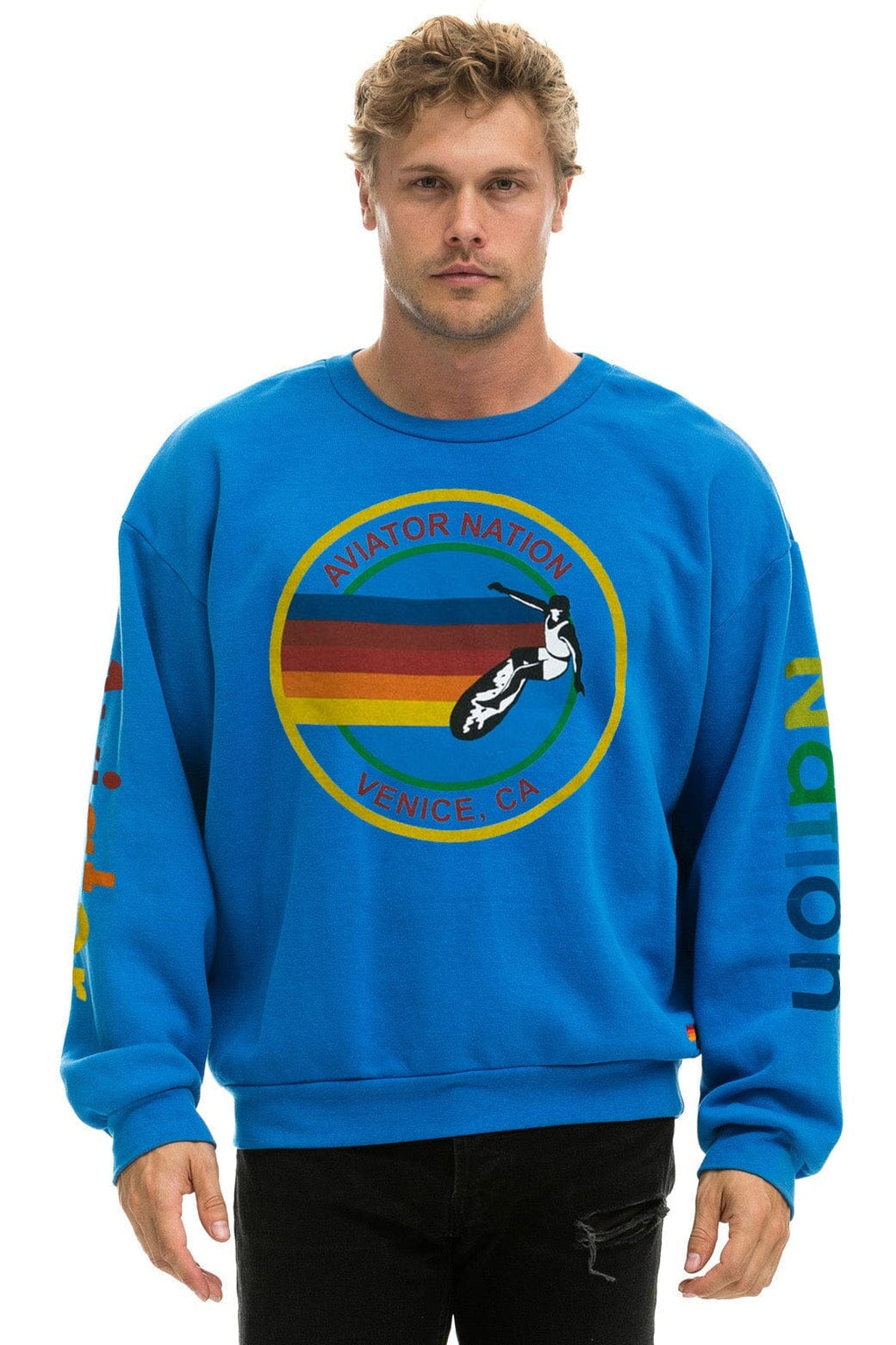 Retro AVIATOR NATION RELAXED VENICE CREW SWEATSHIRT - OCEAN