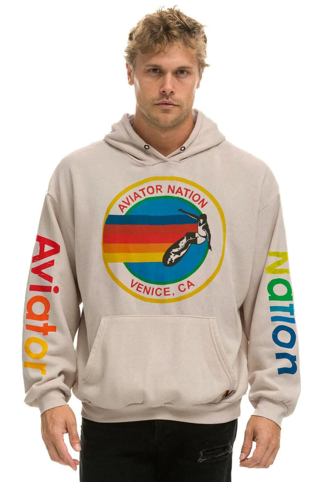 Retro AVIATOR NATION RELAXED VENICE PULLOVER HOODIE - SAND