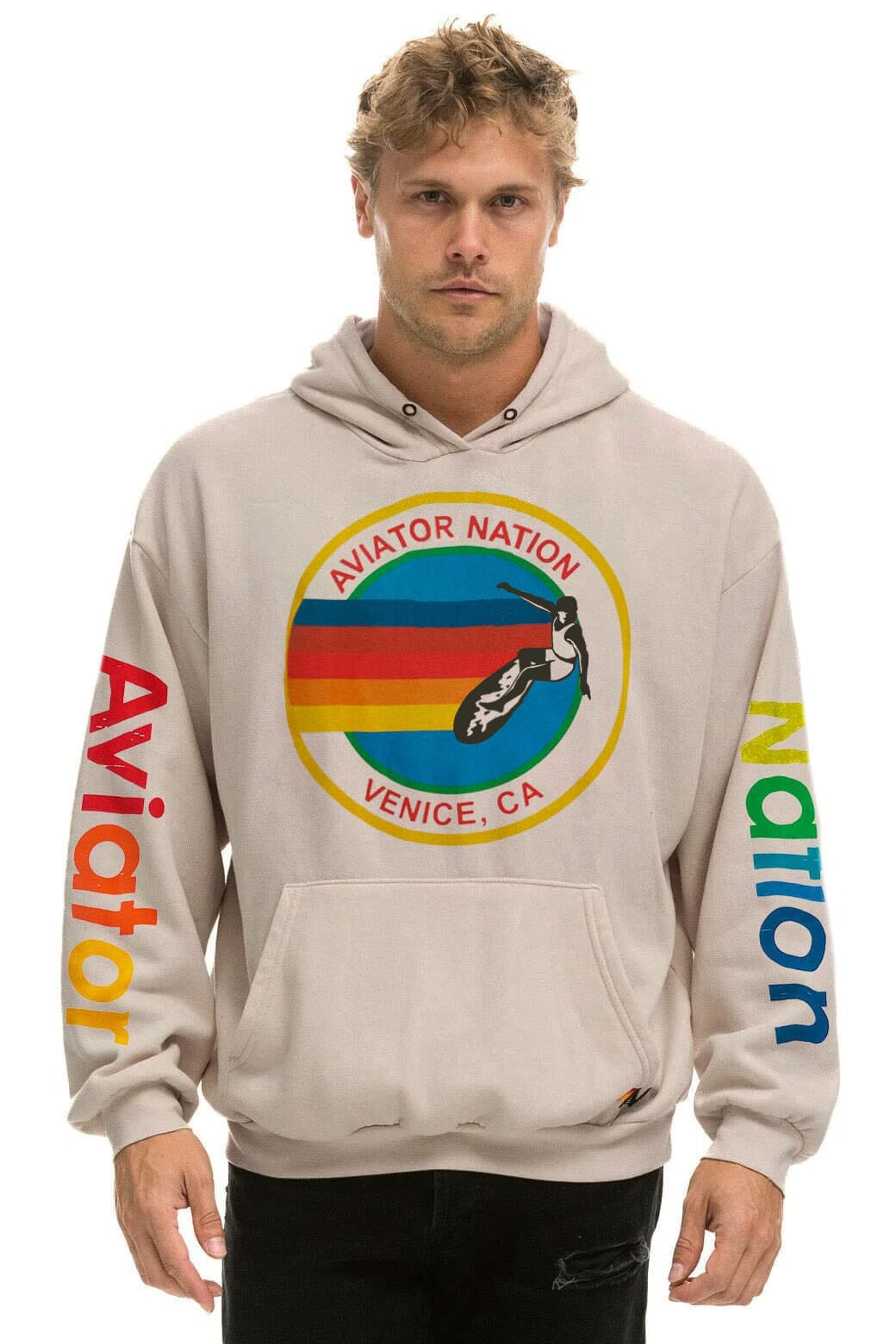 Retro AVIATOR NATION RELAXED VENICE PULLOVER HOODIE - SAND