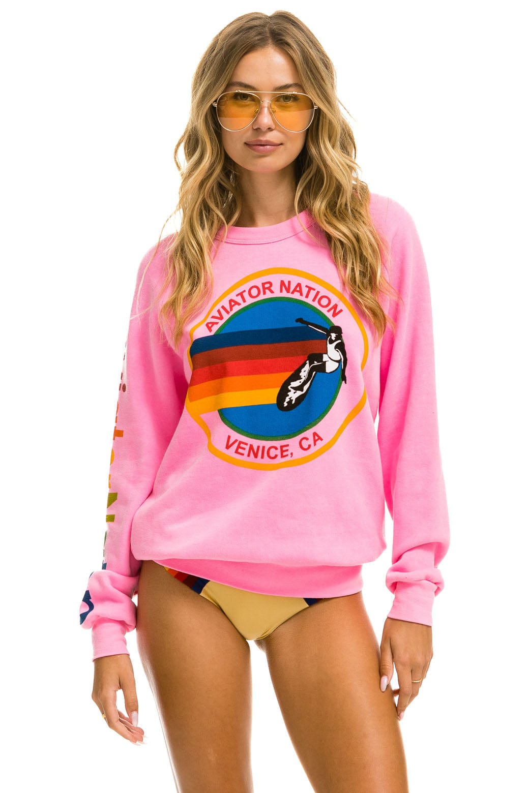 Retro AVIATOR NATION VENICE SWEATSHIRT - NEON PINK