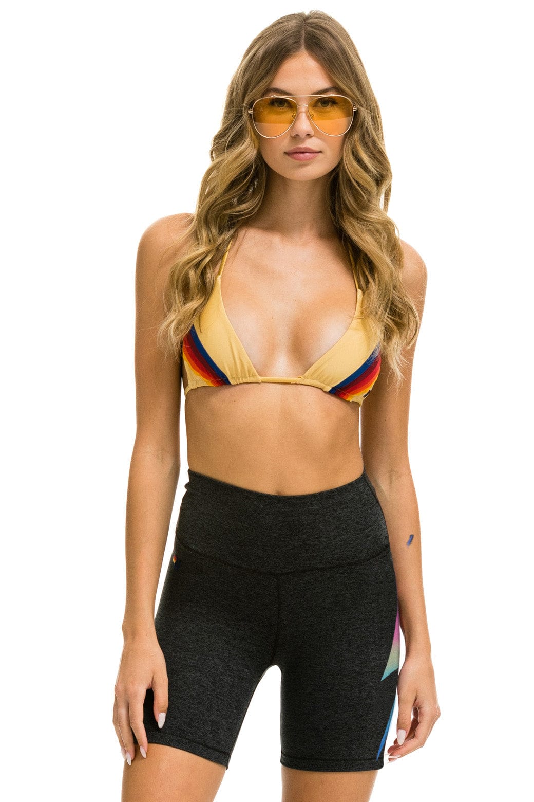 Retro BOLT FADE 6IN HI-RISE BIKER SHORT - CHARCOAL RAINBOW PINK