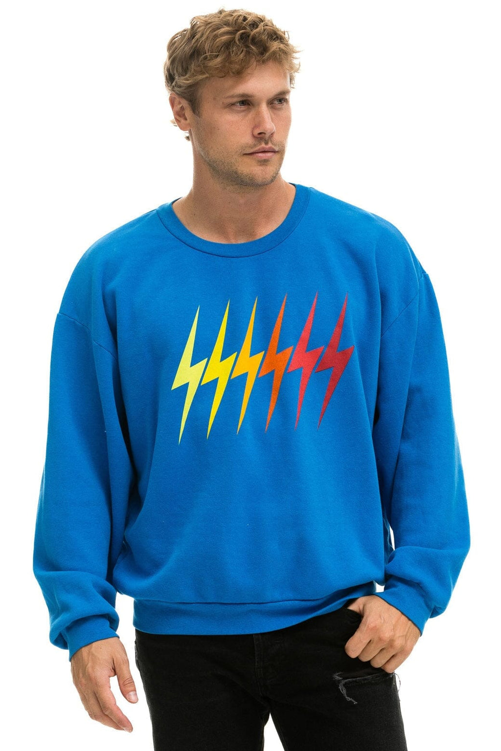 Retro BOLT GRADIENT RELAXED CREW SWEATSHIRT - OCEAN RAINBOW