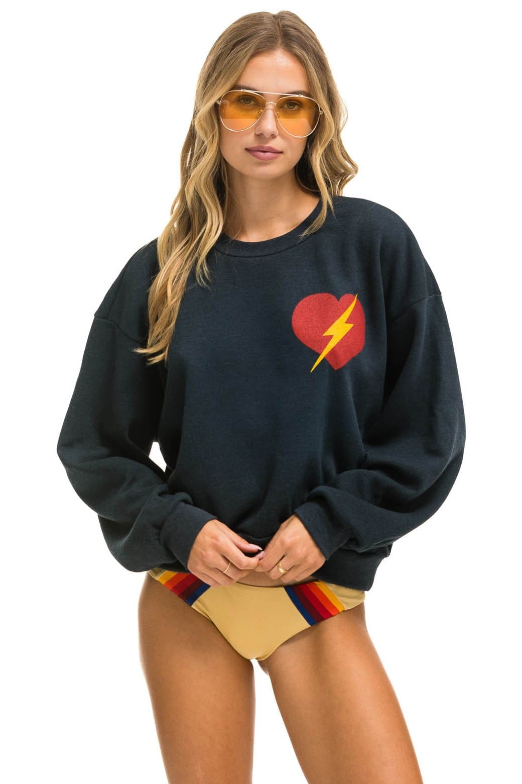 Retro BOLT HEART RELAXED CREW SWEATSHIRT - CHARCOAL
