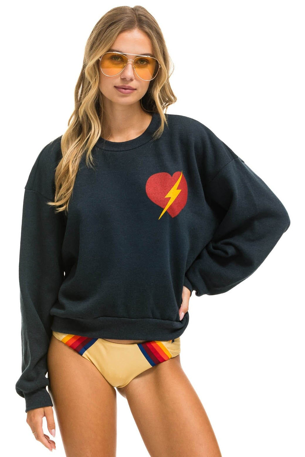Retro BOLT HEART RELAXED CREW SWEATSHIRT - CHARCOAL