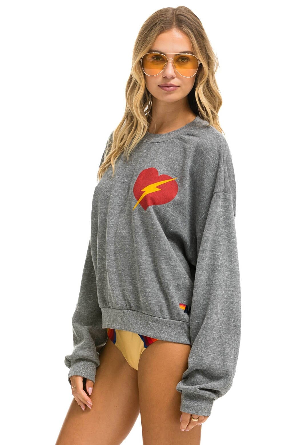 Retro BOLT HEART RELAXED CREW SWEATSHIRT - HEATHER GREY