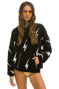 Retro BOLT STITCH REPEAT RELAXED PULLOVER HOODIE WITH POCKET ZIPPERS - BLACK WHITE
