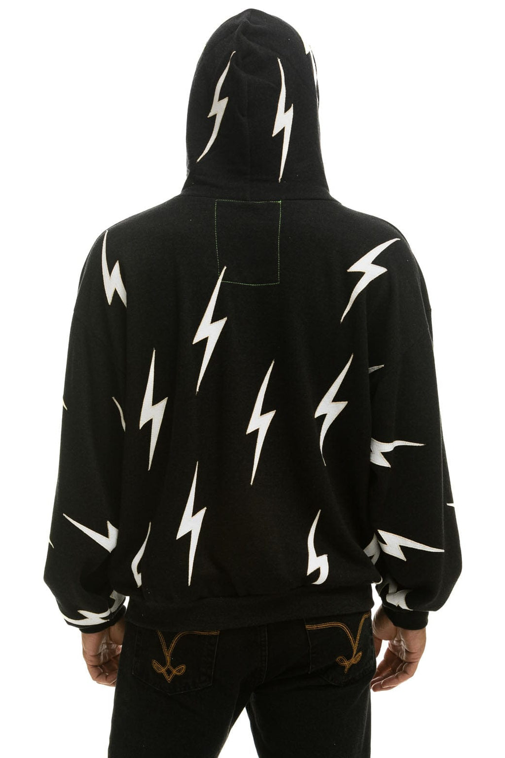 Retro BOLT STITCH REPEAT RELAXED PULLOVER HOODIE WITH POCKET ZIPPERS - BLACK WHITE