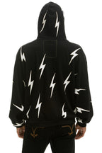 Retro BOLT STITCH REPEAT RELAXED PULLOVER HOODIE WITH POCKET ZIPPERS - BLACK WHITE