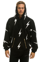 Retro BOLT STITCH REPEAT RELAXED PULLOVER HOODIE WITH POCKET ZIPPERS - BLACK WHITE