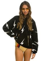 Retro BOLT STITCH REPEAT RELAXED PULLOVER HOODIE WITH POCKET ZIPPERS - BLACK WHITE