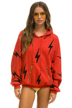 Retro BOLT STITCH REPEAT RELAXED PULLOVER HOODIE WITH POCKET ZIPPERS - RED BLACK